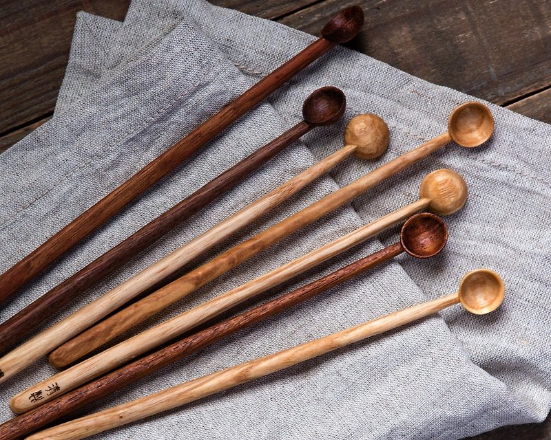 Qing system. Hand-made wooden mixing spoon-teak / walnut / ash - Cutlery & Flatware - Wood Brown
