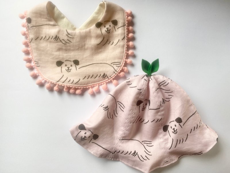 ご出産のお祝いに。帽子とスタイ ベビーギフトセット ワンちゃん　犬 - 出産祝い用贈物 - コットン・麻 ピンク