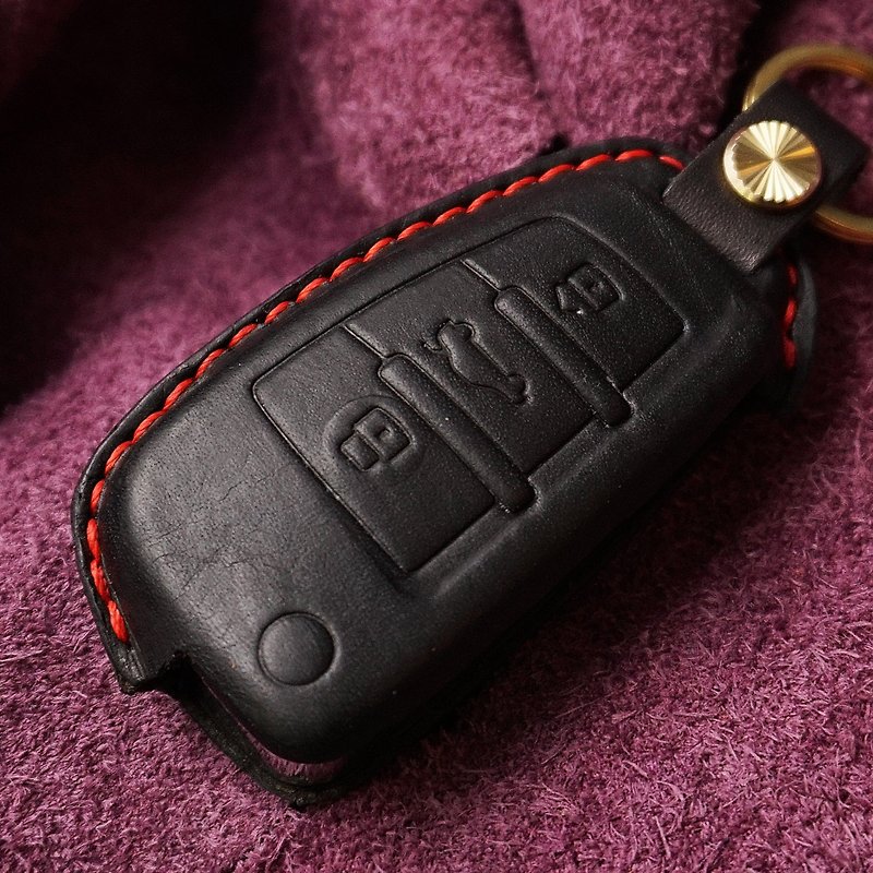 Leather Key-Fob-FIT-FOR-KEY-CASE-COVER-FITS Audi A1 A3 A4 A5 A6 A7 A8 - ที่ห้อยกุญแจ - หนังแท้ สีดำ
