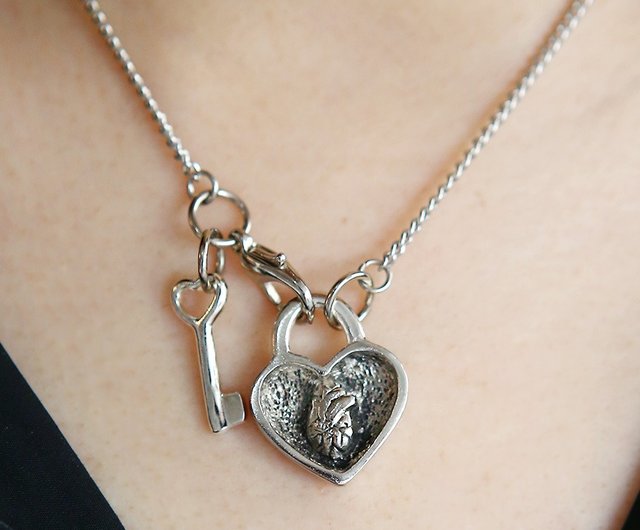 Two sided heart lock and key pendants, Heart pendant, Anatomical