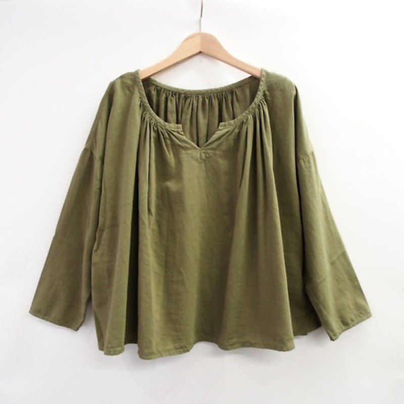 << Mugwort dyeing >> Cotton silk gather pullover tops 8714-03003-48 - Women's Tops - Cotton & Hemp 