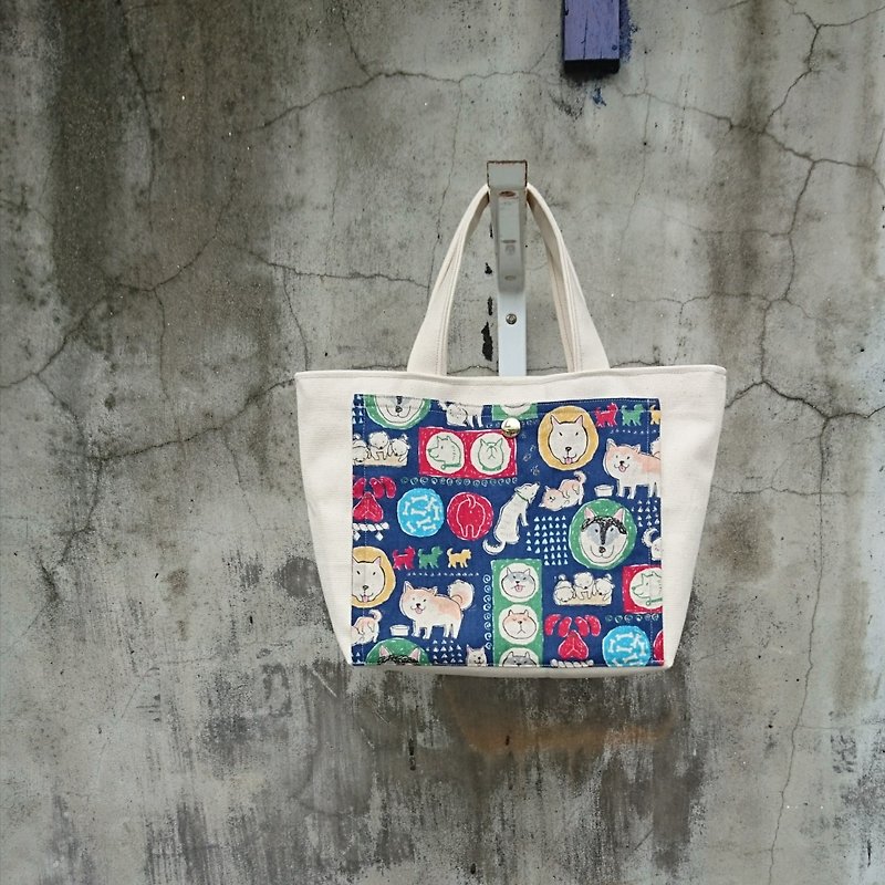 [BVM / go! Tote bag] sprouting Shiba Inu. White - Handbags & Totes - Cotton & Hemp White