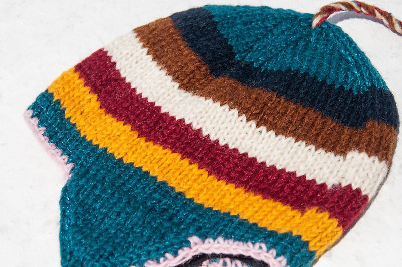 Knitted pure wool cap / handmade inner brush cap / knitted cap / flying cap / wool cap - South America - Hats & Caps - Wool Multicolor