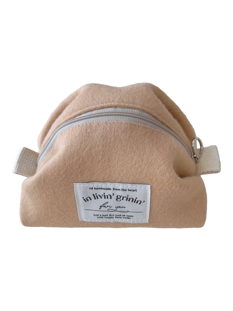 wool macaron pouch S_peach - 化妝包/收納袋 - 其他人造纖維 橘色