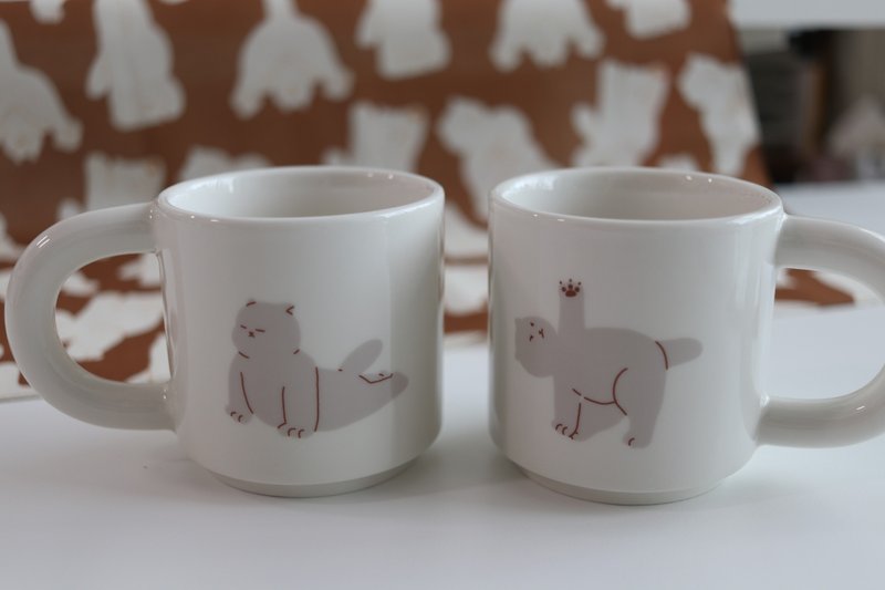 big big cat - yoga mug - แก้วมัค/แก้วกาแฟ - ดินเผา ขาว