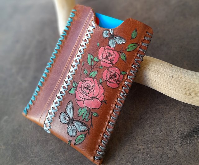 Hand Painted Rose Wallet, EDC Leather Wallet for Women, Card Holder - Shop  Luckysevenleather Card Holders & Cases - Pinkoi