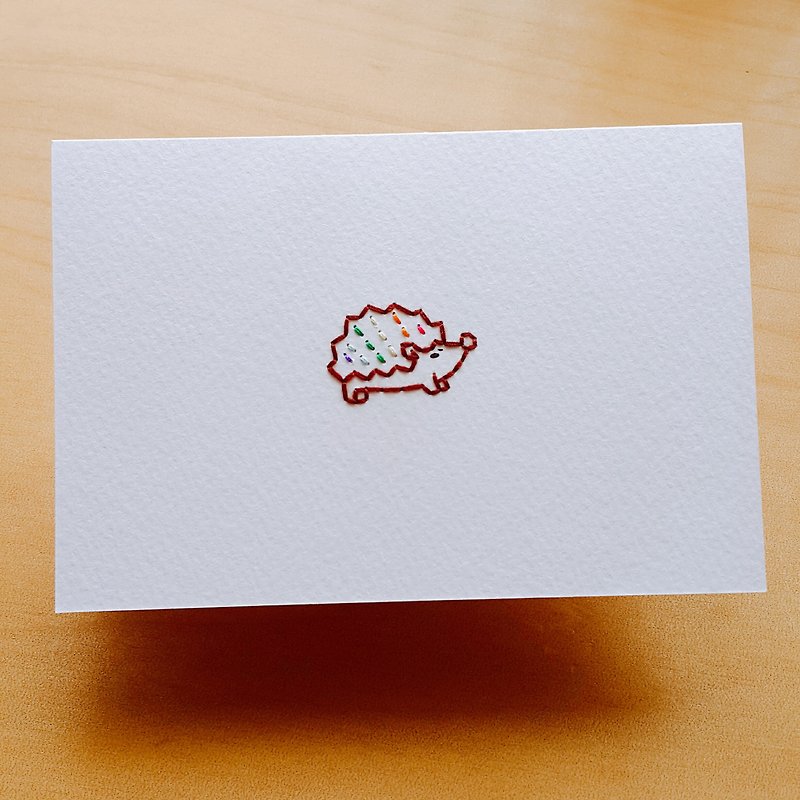 Hedgehog card Embroidery paper - การ์ด/โปสการ์ด - กระดาษ ขาว