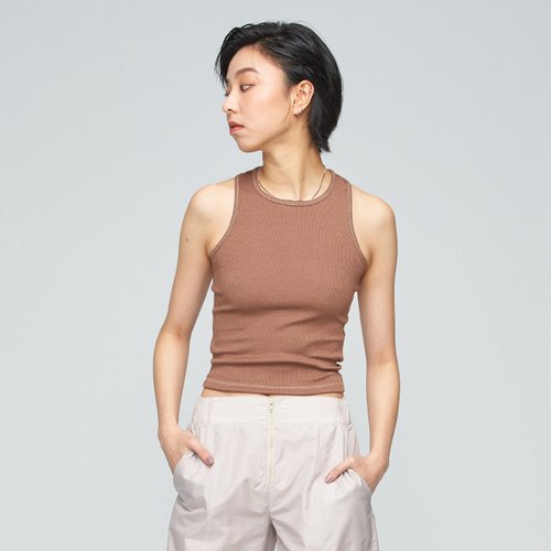VOUX Cozee-抗菌除臭棉柔削肩背心(女)-可可棕
