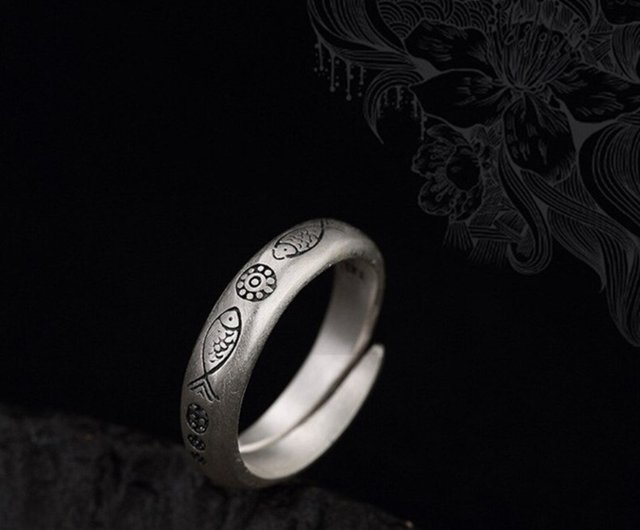 Real 990 Fine Silver Jewelry Handmade Engraved Totem Patterns Fishes Flower Ring Shop Garyjewelry General Rings Pinkoi