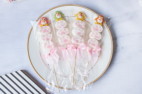幸福朵朵 婚禮小物 花束禮物 企鵝QQ軟糖+貓掌棉花糖串 婚禮 慶生 派對 二次進場 獎品 萬聖節