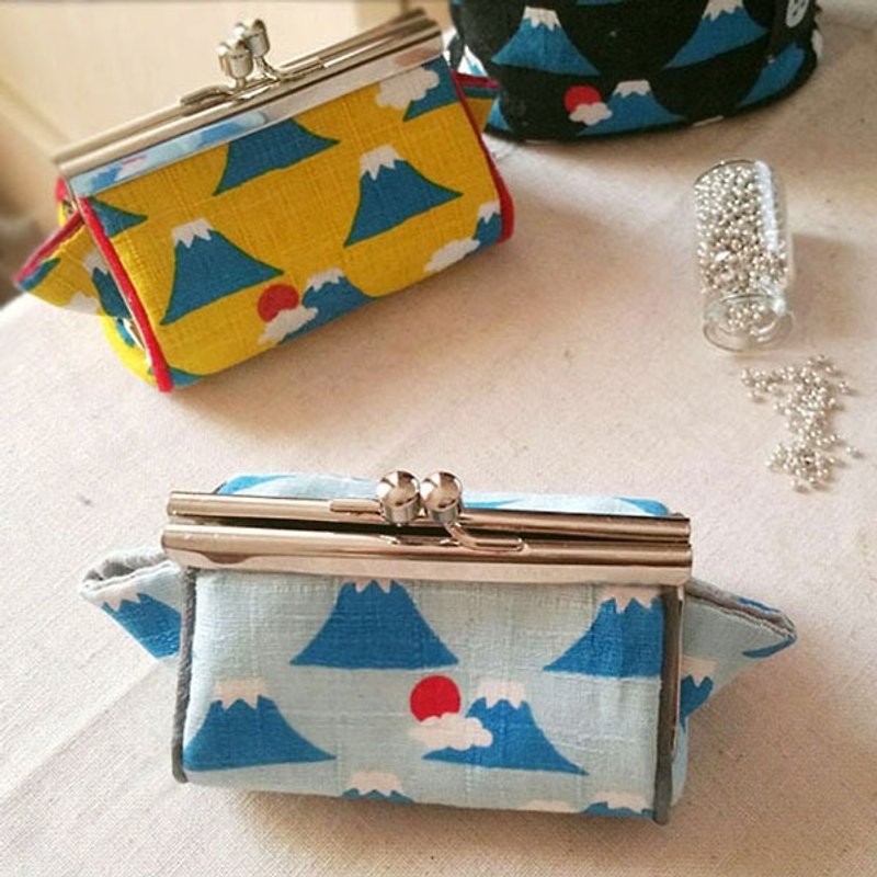 Koujin bag purse lipstick bag original hand made Fuji hand-sewn wrapping bread wings mouth gold purse wallet lipstick bag mini gift 【HOPOTOTO】 - Coin Purses - Cotton & Hemp Blue