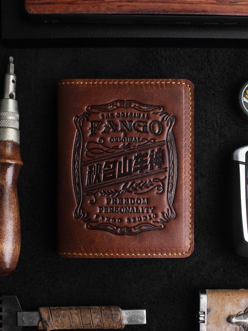 手縫い レザー 運転免許証バッグ クレイジーホース レザー 牛革 名刺入れ ショートクリップ シンプル カードホルダー/名刺入れ - 財布 - 革 ブラウン