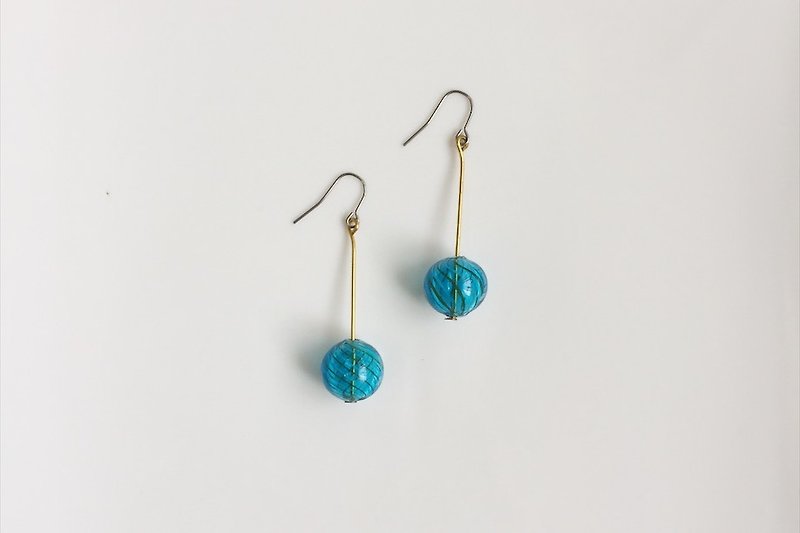 Peacock blue striped bubble glass ball earrings - Earrings & Clip-ons - Glass Blue