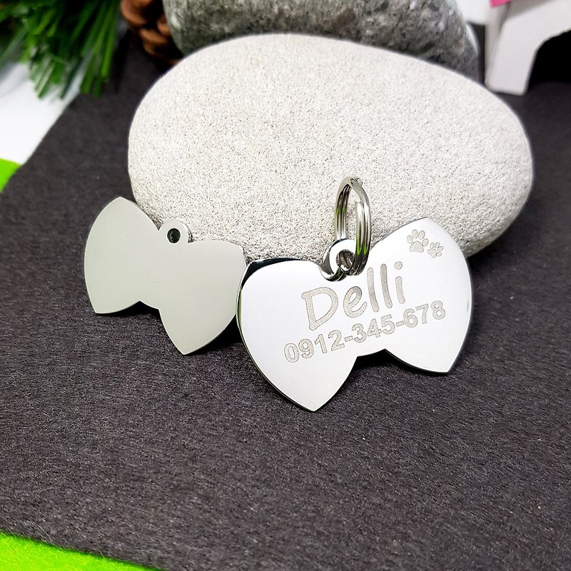 BowTie Dog ID Tag in Stainless Steel - Collars & Leashes - Other Materials Silver