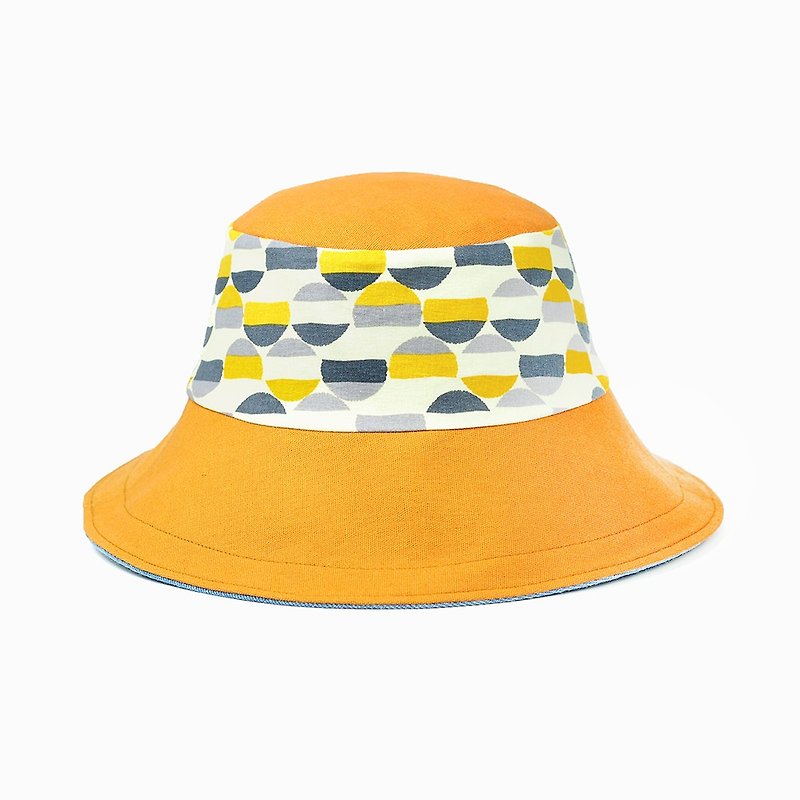 マーベリックビレッジ手作り両面キャップバイザー漁師帽子幾何学模様[エッグムーン] BF-99 - 帽子 - コットン・麻 オレンジ