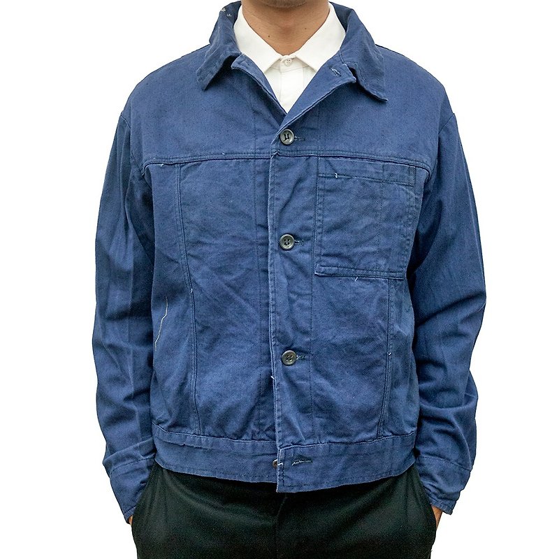 Corporate work jacket, overalls, work clothes, blue dyed vintage, two handmade clothes, stiff and thick - Men's Coats & Jackets - Cotton & Hemp Blue