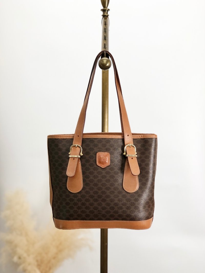 [Direct from Japan, branded used bag] CELINE Macadam tote bag, Brown blazer, embossed PVC leather, vintage hzzr6z - Handbags & Totes - Waterproof Material Brown