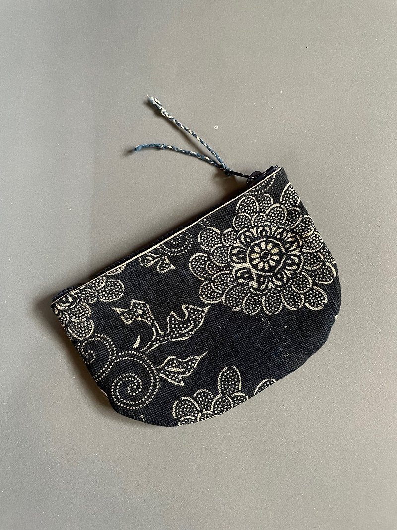 手工 古布 零錢包 雛菊  handmade kofu coin pouch - 零錢包/小錢包 - 棉．麻 藍色