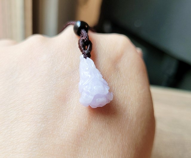 天然翡翠 薄い紫 ペンダント 100%本物保証 白菜 半透明 大きめ