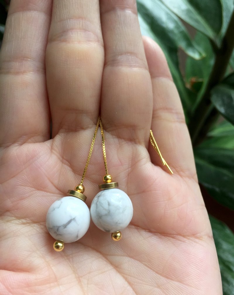 ||White Pine|| Natural Stone Bronze Package 18K Gold Hypoallergenic Earrings - ต่างหู - คริสตัล สีทอง