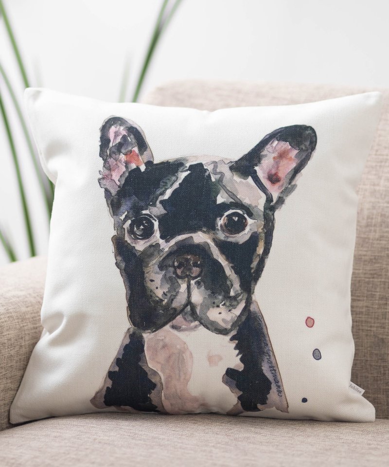 Jubilee超人氣款 亞麻布抱枕套 寵物圖案 法國鬥牛犬 45×45cm - 枕頭/抱枕 - 棉．麻 多色