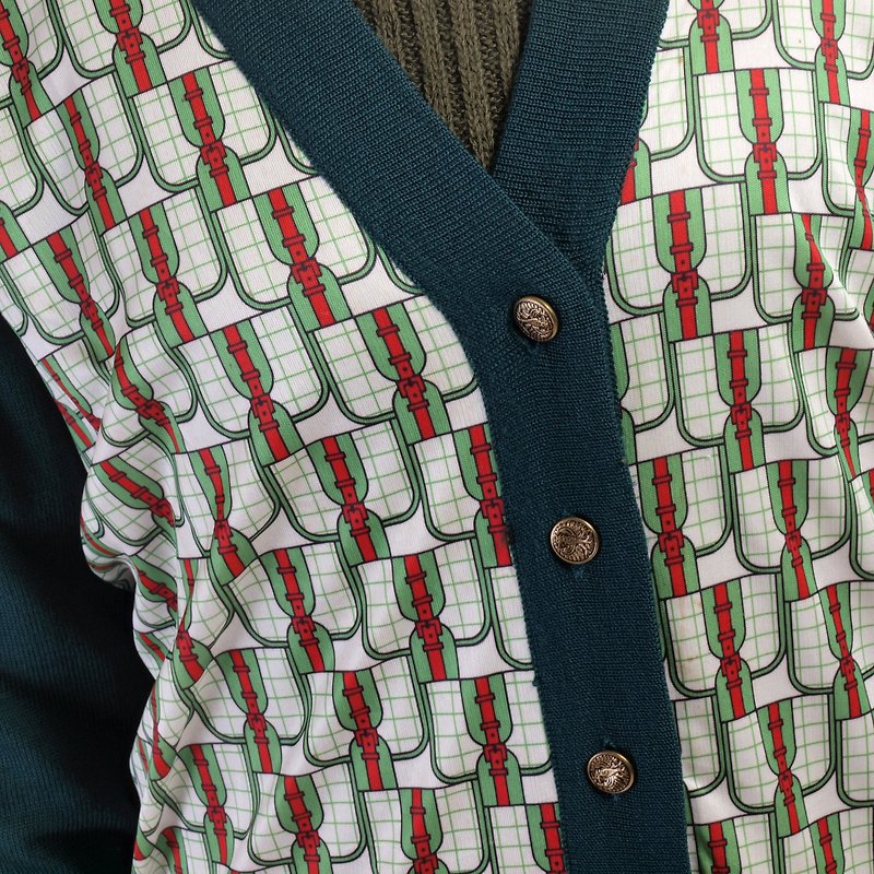 濃い緑色のジャケット印刷ステッチレトロ/ヴィンテージ女の子日本の少年│moderato│。若手アーティスト。パーソナライズされたボーイフレンド - ジャケット - その他の素材 グリーン