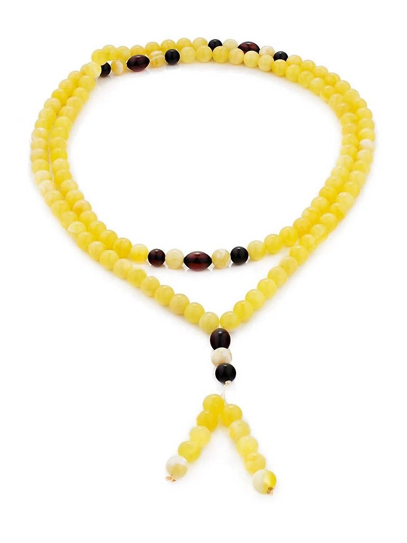 Buddhist rosary mala beads with 108 beads made of natural solid matte amber - Necklaces - Stone Brown