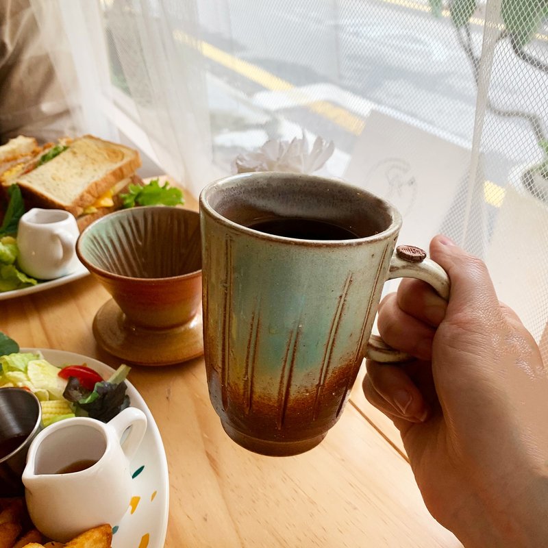 奶蜜色手作手沖濾杯組 新彩燒 柴燒手作 陶藝作品 | 咖啡杯 禮物 - 咖啡杯/馬克杯 - 陶 橘色