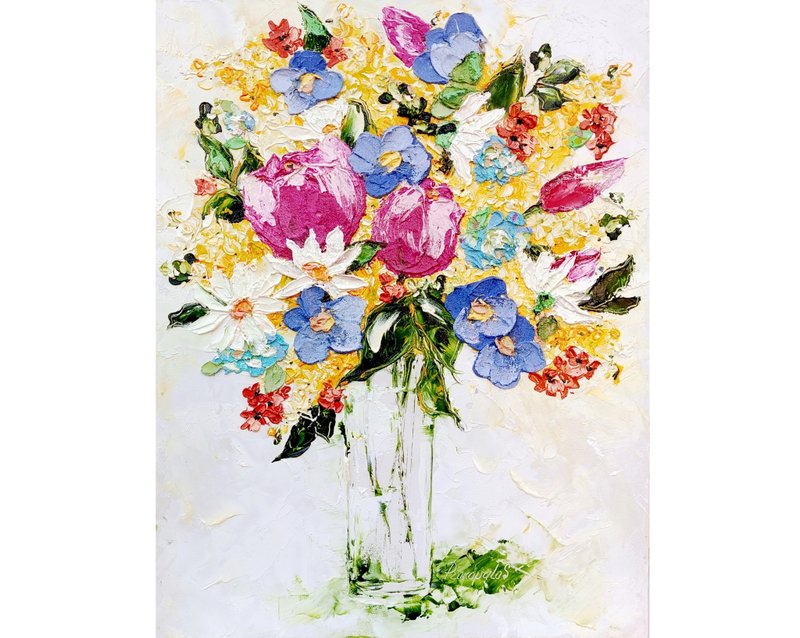 Lilac Oil Painting Original Artwork Impasto FlowerArt Lilac Flowers 16 x 12 - 壁貼/牆壁裝飾 - 其他材質 黃色