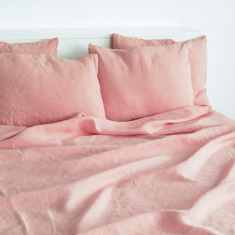 Sunset pink linen flat sheet / Linen bedsheet / Softened stonewashed linen sheet - 寢具/床包 - 亞麻 粉紅色