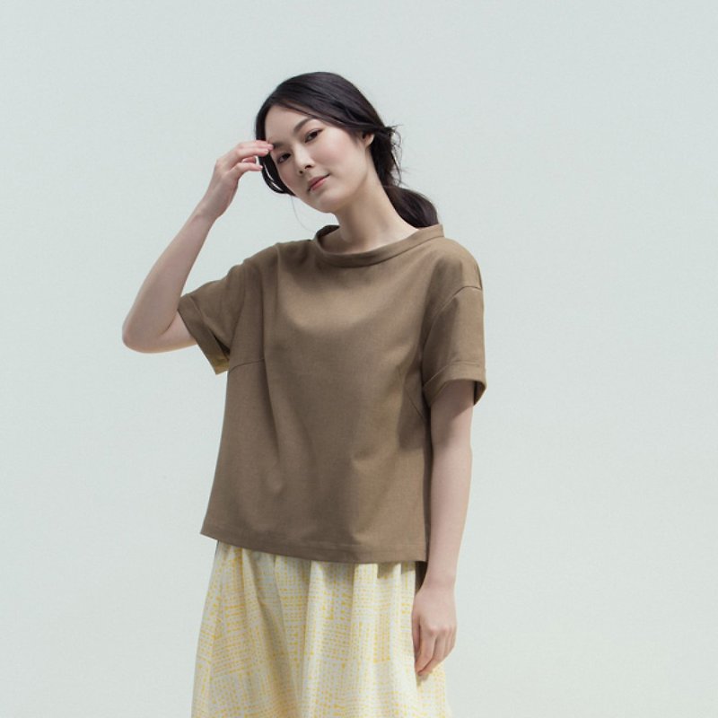 Natural breathing small stand-up collar shirt - brown soil - Women's Tops - Polyester Brown