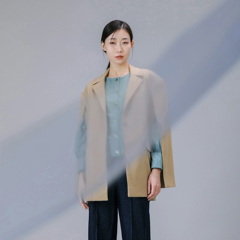 袖開衩單釦西裝外套 - 女西裝外套 - 羊毛 卡其色