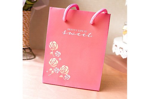 幸福朵朵 婚禮小物 花束禮物 粉紅玫瑰手提袋 | 紙袋 禮物袋 包裝袋 生日 聖誕 婚禮 情人節