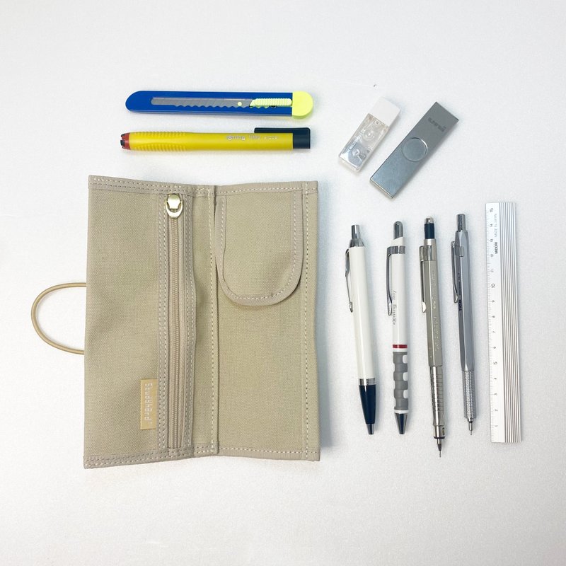 Bi-fold pen case, minimal compact size - Pencil Cases - Cotton & Hemp Khaki