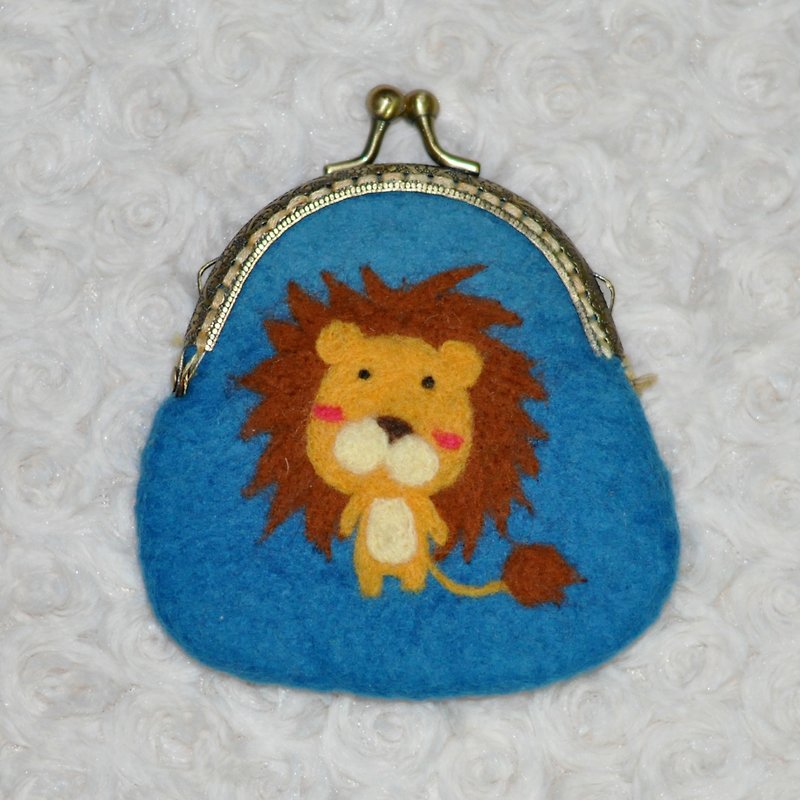 小獅子羊毛氈口金包 - 零錢包/小錢包 - 羊毛 藍色