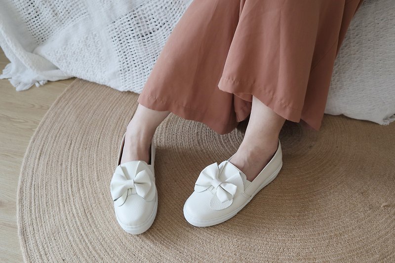 【 Shadow】Platform Casual Shoes - White - รองเท้าลำลองผู้หญิง - หนังแท้ ขาว