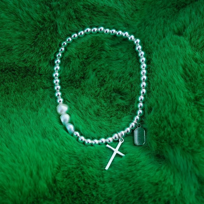 RHEMA sterling silver beats pearl bracelet - สร้อยข้อมือ - ไข่มุก สีเงิน