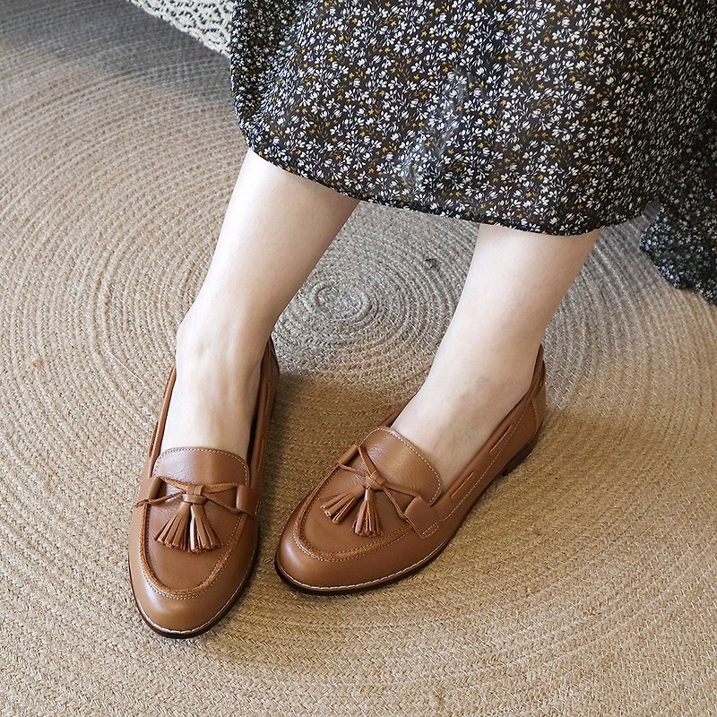 【Little Prince】Tassel Loafers - Light brown - รองเท้าอ็อกฟอร์ดผู้หญิง - หนังแท้ สีกากี