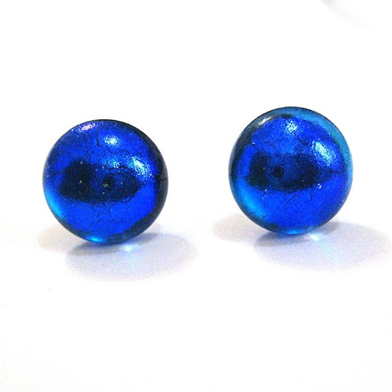 地中海藍霧面金屬藍光琉璃耳環 - 耳環/耳夾 - 玻璃 藍色
