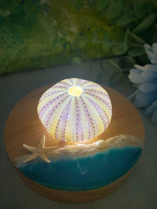 木草日手作 天然海膽手作夜燈 樹脂海浪 擺飾 居家裝飾品 實用禮物 客製化