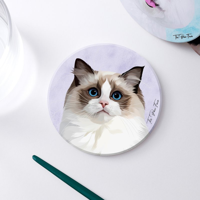 Seal Ragdoll Cat-round ceramic absorbent coaster/animal/homeware - Coasters - Pottery 