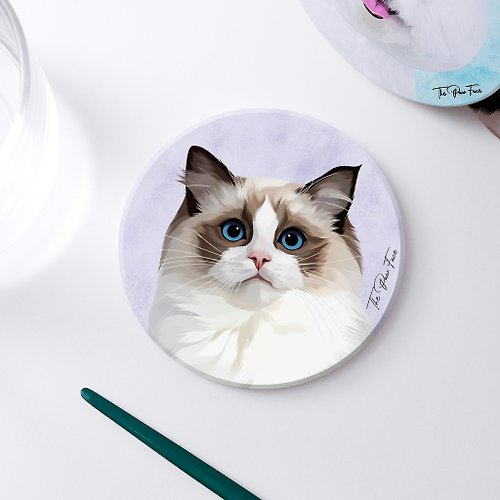 The Paw Face 海豹布偶 布偶貓 貓貓-圓型陶瓷吸水杯墊/動物/居家用品 自家設