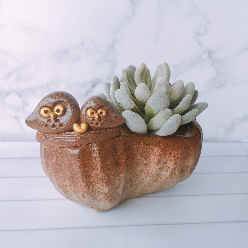 Yoshino Eagle │018 [Love together eagles] owl hand-made pottery Succulents healing cute artist - ตกแต่งต้นไม้ - ดินเผา 