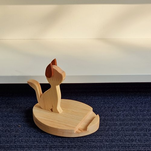 25 Degrees Room Handmade wooden mobile phone holder cat shape - can put tablet