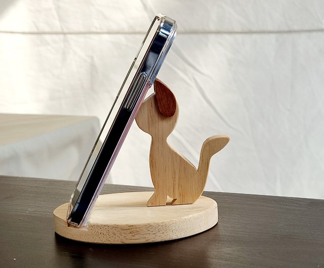 Handmade Wooden Mobile Phone Holder Cat, Wooden Mobile Phone Holder