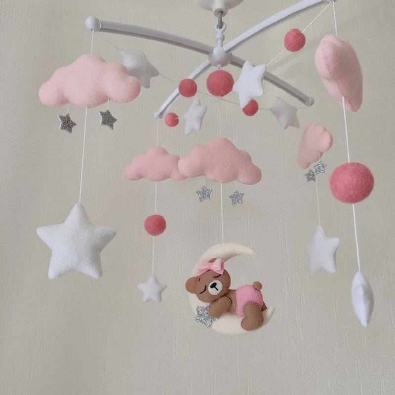 Baby mobile girl Bear on the moon nursery decor, crib mobile, baby shower gift - Kids' Toys - Eco-Friendly Materials Green