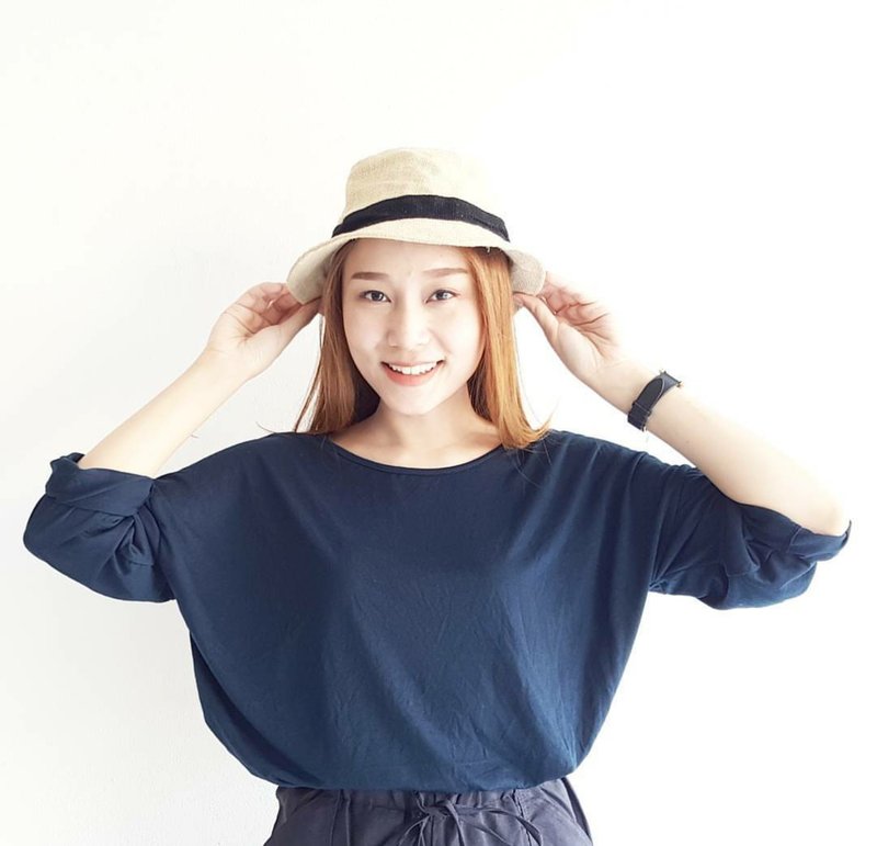 基本款長袖上衣-海軍藍 - 女 T 恤 - 棉．麻 藍色