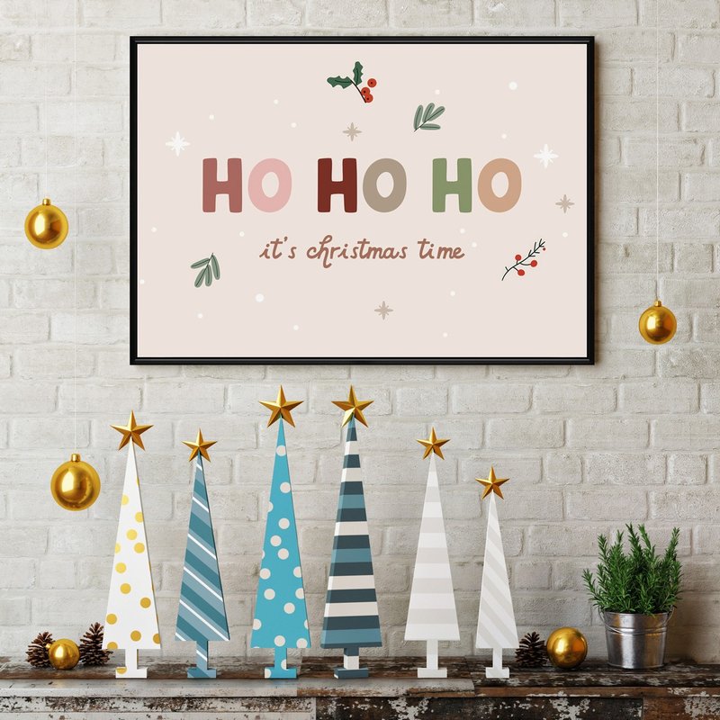 Ho Ho Ho IV - 聖誕插畫/聖誕樹裝飾掛畫/聖誕小物/聖誕交換禮物 - 海報/掛畫/掛布 - 棉．麻 粉紅色
