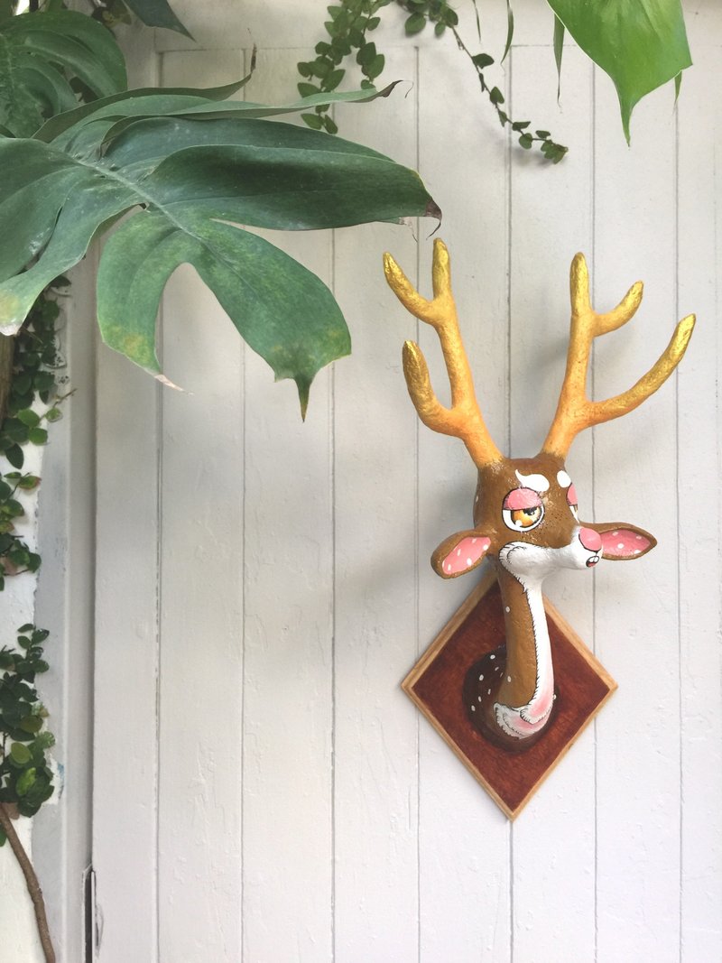 Deer head papermache - 壁貼/牆壁裝飾 - 紙 咖啡色