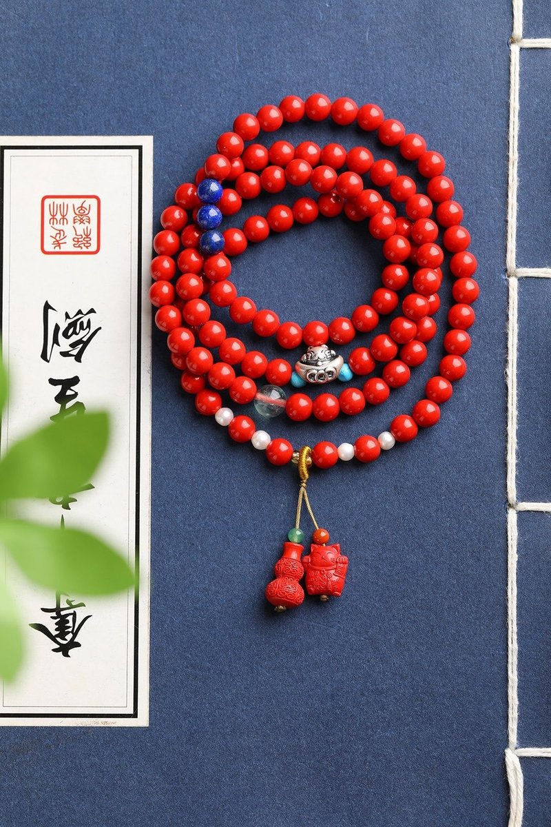 天然原礦硃砂精品紅砂108顆佛珠手鏈項鏈兩用款 硃砂含量高達95% - 手鍊/手環 - 寶石 